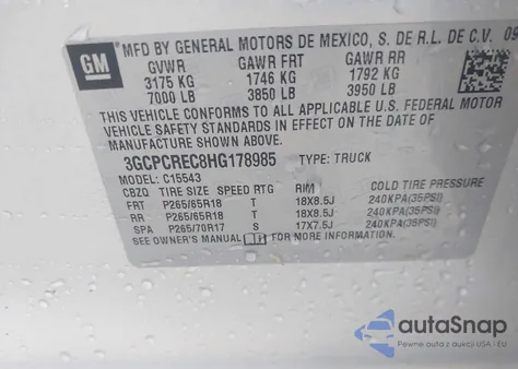 2017 Chevrolet Silverado C1500 Lt from USA, damaged, VIN 3GCPCREC8HG178985